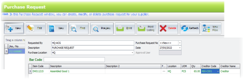 Image showing New Purchase Request
